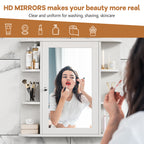 Meilocar Bathroom Medicine Cabinet, Bathroom Mirror Cabinet Wall Mounted with 6 Side Open Shelves, White Wall Cabinet with Mirror