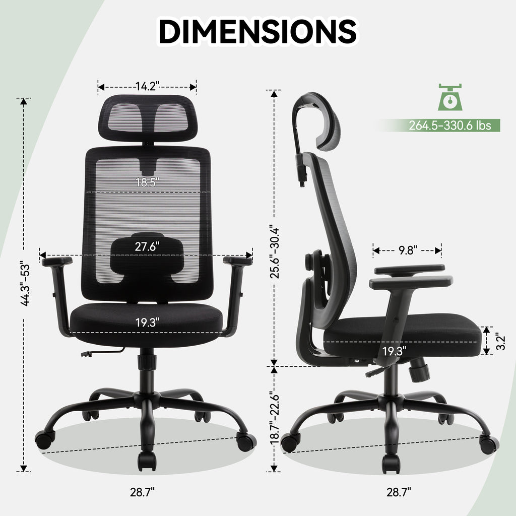 Meilocar Office Chair with Mesh High Back, Ergonomic Office Desk Chair with Adjustable Lumbar Support, Rolling Work Chairs with Wheels and 3D Headrest