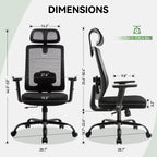 Meilocar Office Chair with Mesh High Back, Ergonomic Office Desk Chair with Adjustable Lumbar Support, Rolling Work Chairs with Wheels and 3D Headrest
