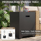 Meilocar 2-Piece Propane Fire Pit Table Set, 30 Inch 50,000 BTU, Includes Propane Tank Storage Side Table, Removable Flat Lid, Lava Rocks, Weather-Resistant Design for Outdoor Patio Deck
