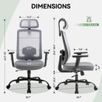 Meilocar Ergonomic Office Chair, Office Desk Chair with High Back Mesh and Adjustable Lumbar Support, Rolling Work Chairs with Wheels and Adjustable Headrests, Wide Cushion