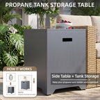 Meilocar 2-Piece Propane Fire Pit Table Set, 30 Inch 50,000 BTU, Includes Propane Tank Storage Side Table, Removable Flat Lid, Lava Rocks, Weather-Resistant Design for Outdoor Patio Deck