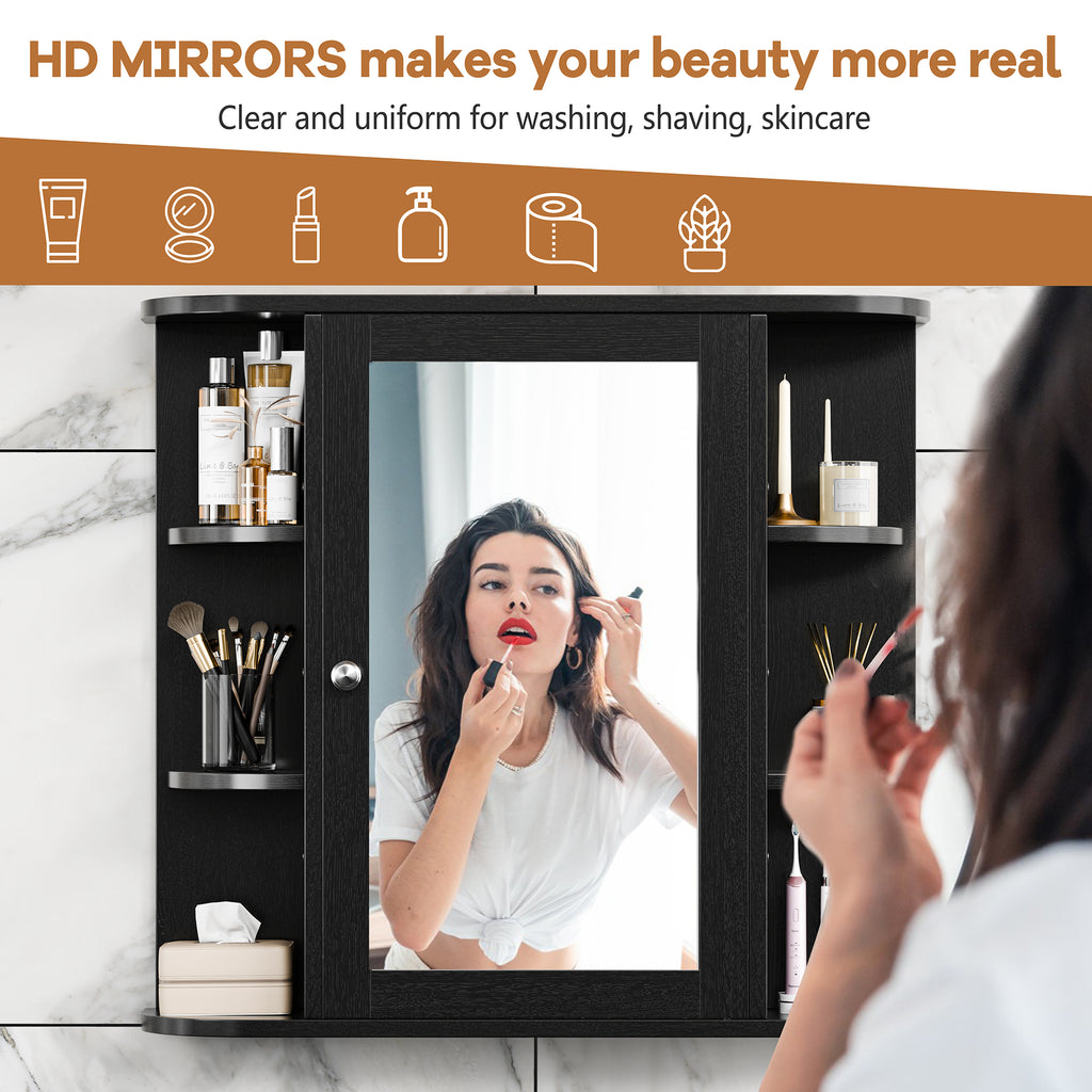 Meilocar Bathroom Medicine Cabinet with Mirror, Mirror Cabinet with 6 Open Shelves, Modern Bathroom Wall Cabinet Medicine Cabinet,