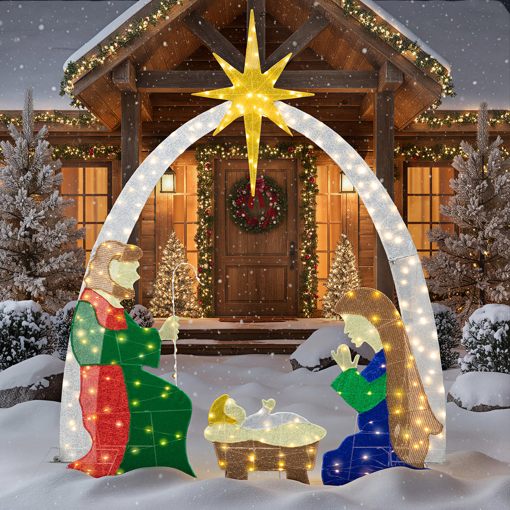Meilocar 6 FT Nativity Scene Outdoor Christmas Decoration Lighted up Christmas Holiday Display, Nativity Scene Set with LED Lights Christmas Tree Decor, Birth of Jesus