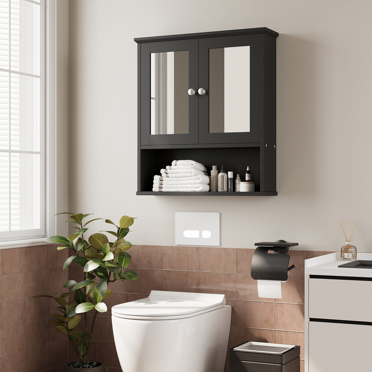 Meilocar Bathroom Wall Cabinet with Mirror, Bathroom Mirror Cabinet Wall Mounted, Over Toilet Medicine Cabinets with Adjustable Shelf, Large Capacity