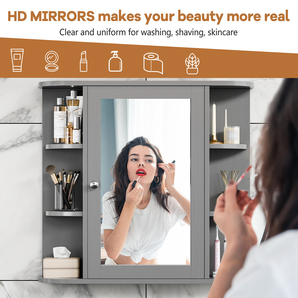 Meilocar Bathroom Medicine Cabinet with Mirror, Mirror Cabinet with 6 Open Shelves, Modern Bathroom Wall Cabinet Medicine Cabinet,