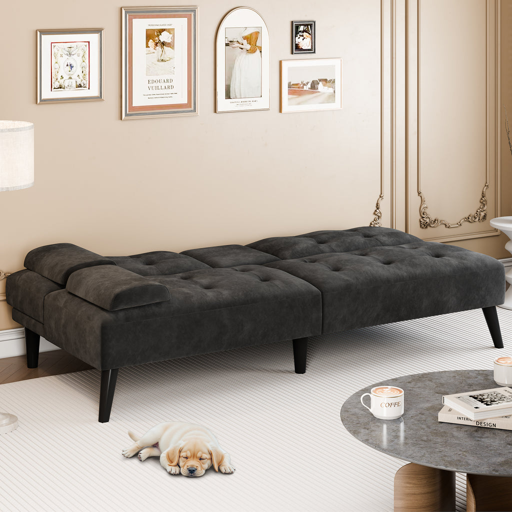 Meilocar 64" Futon Sofa Bed, Small Loveseat, Cup Holders, Small Couch with 3 Adjustable Angles, Removable Armrests, Small Sofa for Apartment, 5.3 FT