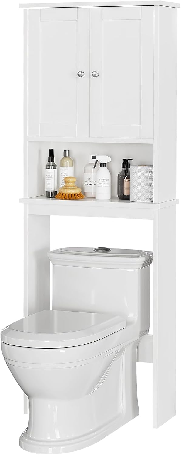 Meilocar Over the Toilet Storage Cabinet, Bathroom Storage Cabinet White Organizer Over Toilet, Bathroom Space Saver with Adjustable Shelf
