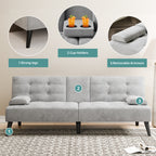 Meilocar 64" Futon Sofa Bed, Small Loveseat, Cup Holders, Small Couch with 3 Adjustable Angles, Removable Armrests, Small Sofa for Apartment, 5.3 FT