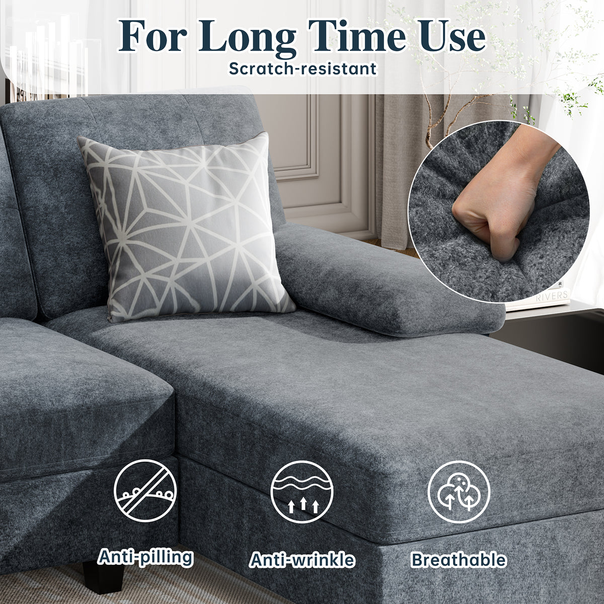 Meilocar Sectional Couches for Living Room, 106 in U Shaped Couch Soft Sectional Sofa with Double Chaise, Comfortable 4 Seat Couch