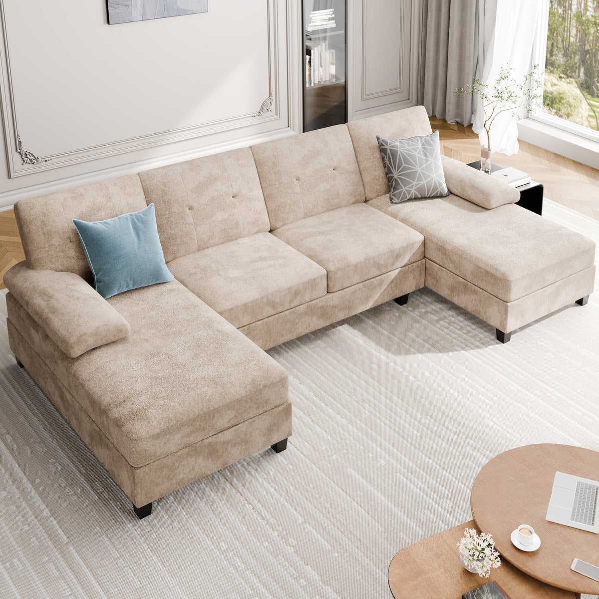 Meilocar Sectional Couches for Living Room, 106 in U Shaped Couch Soft Sectional Sofa with Double Chaise, Comfortable 4 Seat Couch