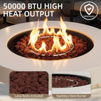 Meilocar 2-Piece Propane Fire Pit Table Set, 30 Inch 50,000 BTU, Includes Propane Tank Storage Side Table, Removable Flat Lid, Lava Rocks, Weather-Resistant Design for Outdoor Patio Deck