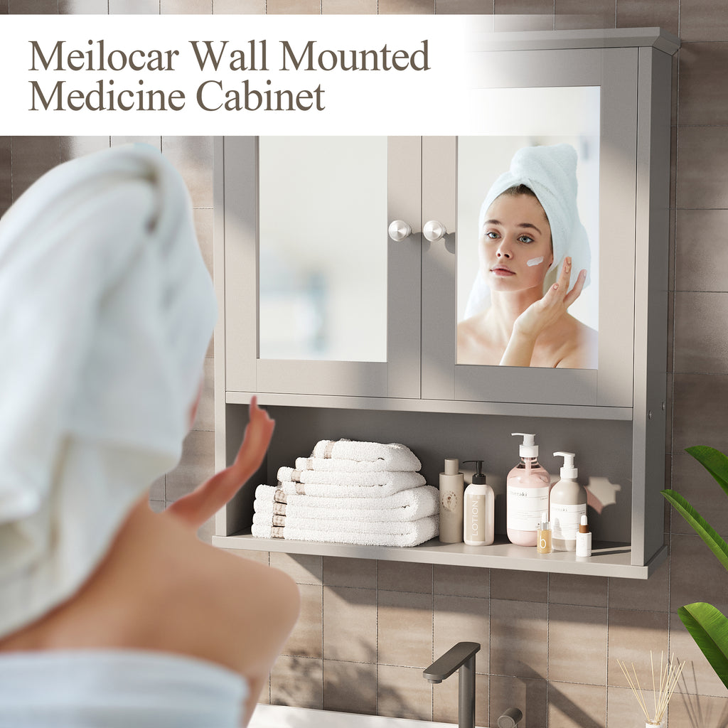 Meilocar Bathroom Wall Cabinet with Mirror, Bathroom Mirror Cabinet Wall Mounted, Over Toilet Medicine Cabinets with Adjustable Shelf, Large Capacity