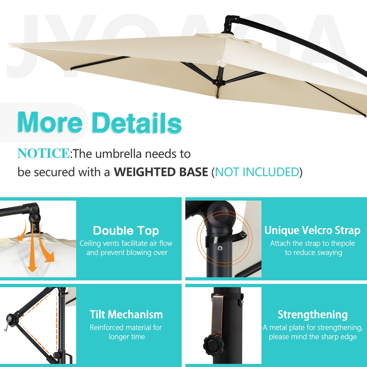 Walsunny Patio Offset Umbrella Easy Tilt Adjustment,Crank and Cross Base, Outdoor Cantilever Hanging Umbrella with 8 Ribs (7504185786544)