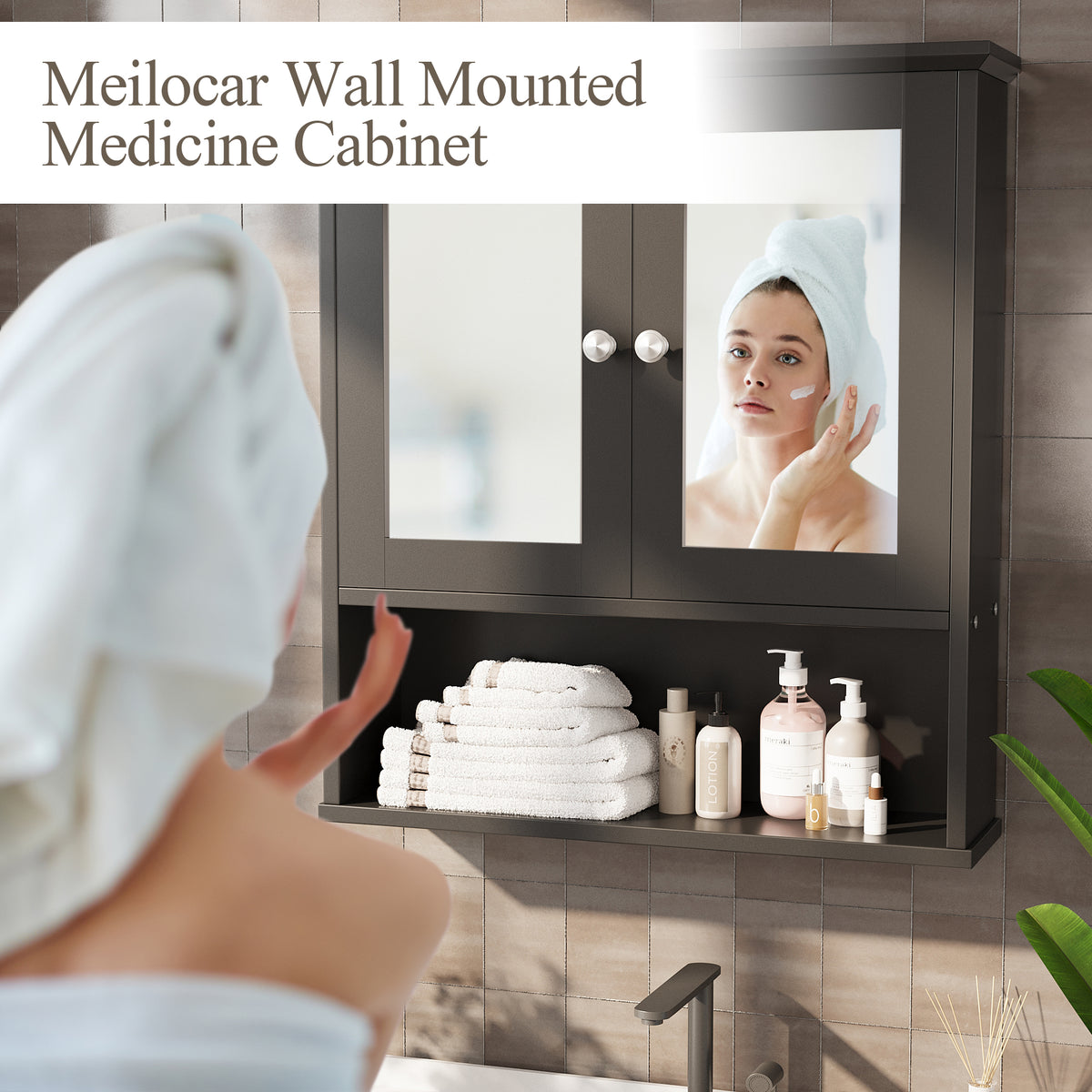 Meilocar Bathroom Wall Cabinet with Mirror, Bathroom Mirror Cabinet Wall Mounted, Over Toilet Medicine Cabinets with Adjustable Shelf, Large Capacity