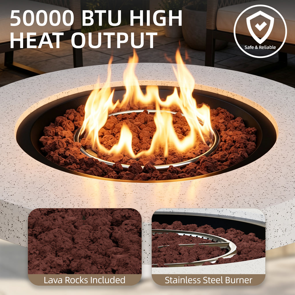 Meilocar 2-Piece Propane Fire Pit Table Set, 30 Inch 50,000 BTU, Includes Propane Tank Storage Side Table, Removable Flat Lid, Lava Rocks, Weather-Resistant Design for Outdoor Patio Deck