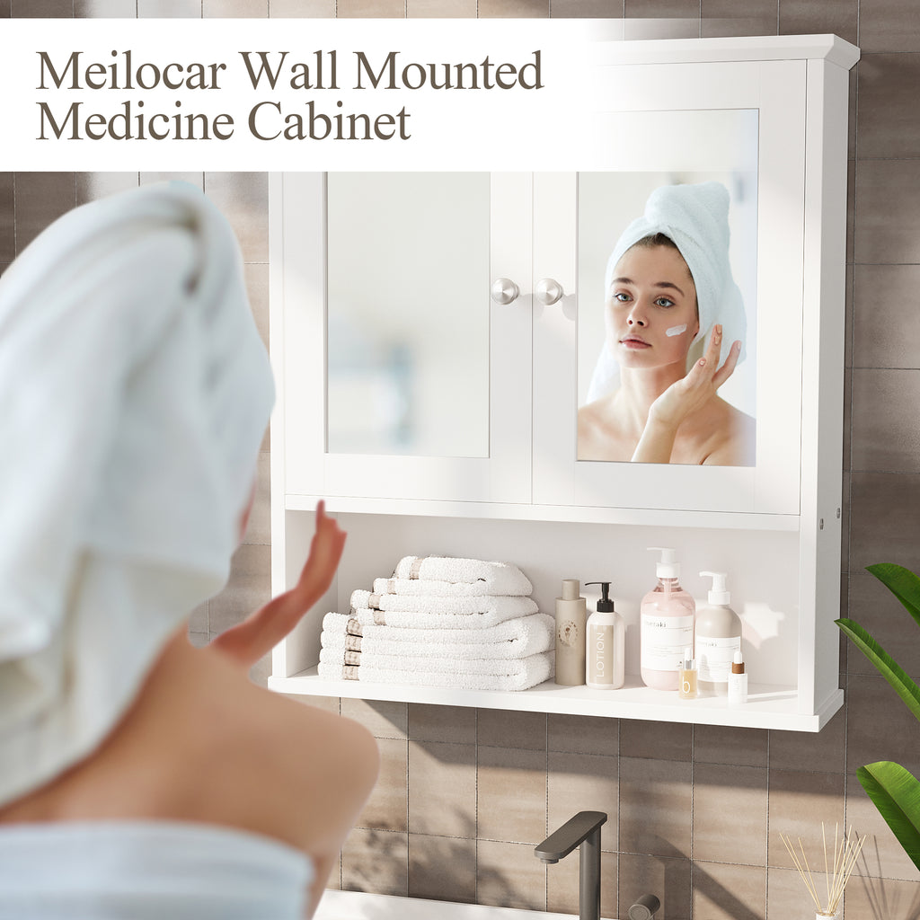 Meilocar Bathroom Wall Cabinet with Mirror, Bathroom Mirror Cabinet Wall Mounted, Over Toilet Medicine Cabinets with Adjustable Shelf, Large Capacity