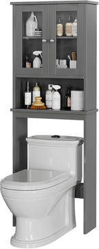 Meilocar Over the Toilet Storage Cabinet for Bathroom, Storage Organizer Over Toilet, Bathroom Space Saver with Tempered Glass Doors