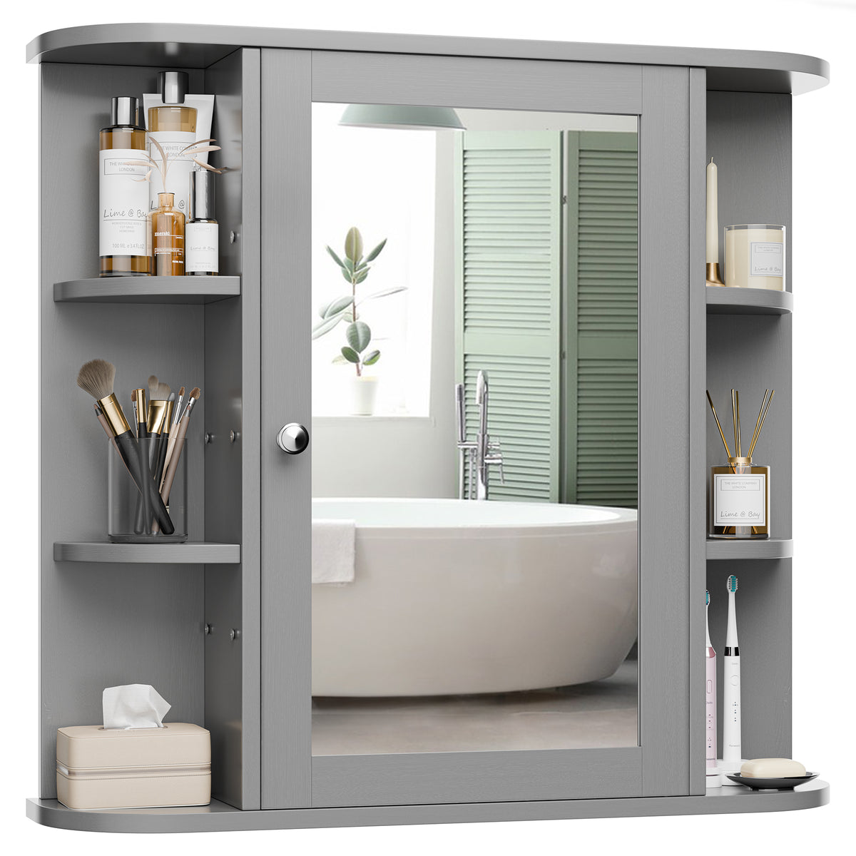 Meilocar Bathroom Medicine Cabinet with Mirror, Mirror Cabinet with 6 Open Shelves, Modern Bathroom Wall Cabinet Medicine Cabinet,
