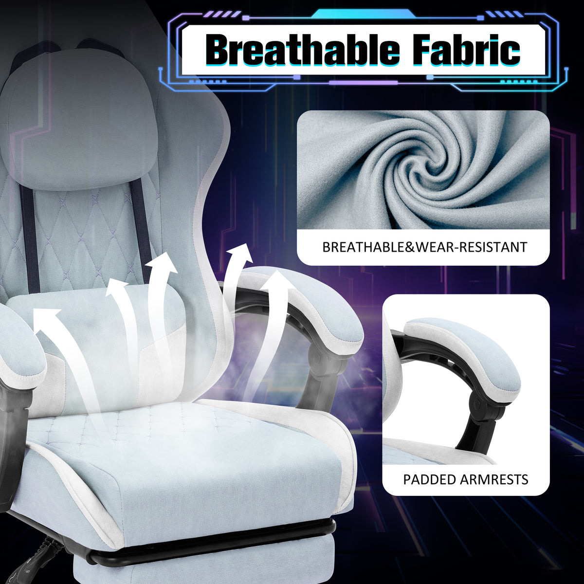 Meilocar Gaming Chair with Footrest, Ergonomic Fabric Desk Chair