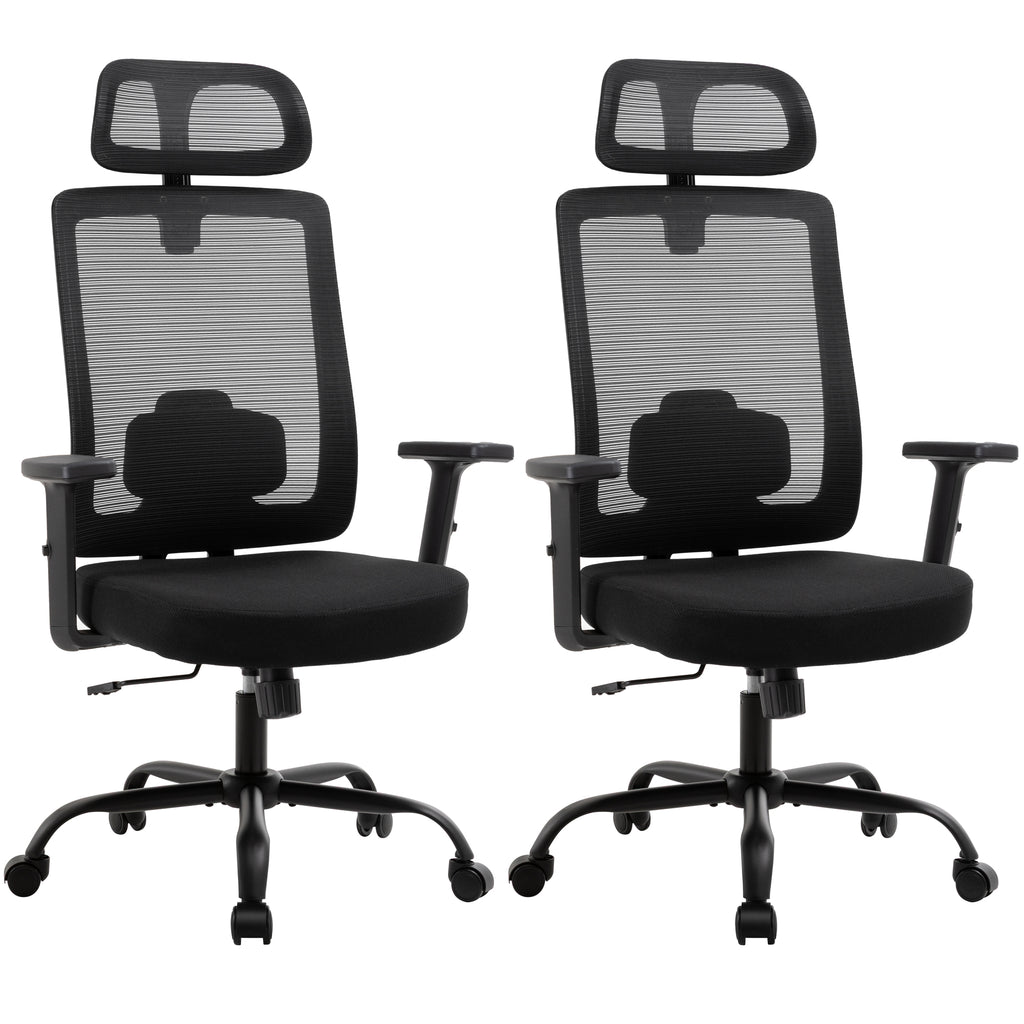Meilocar Ergonomic Office Chair, Office Desk Chair with High Back Mesh and Adjustable Lumbar Support, Rolling Work Chairs with Wheels and Adjustable Headrests, Wide Cushion