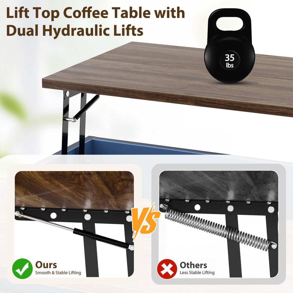 Meilocar Lift Top Coffee Table with Wheels 31" Square - Farmhouse, Black Features a rustic wood lift top, hidden storage, adjustable shelf, and sliding barn door to keep living rooms organized.