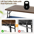 Meilocar Lift Top Coffee Table with Wheels 31" Square - Farmhouse, Black Features a rustic wood lift top, hidden storage, adjustable shelf, and sliding barn door to keep living rooms organized.