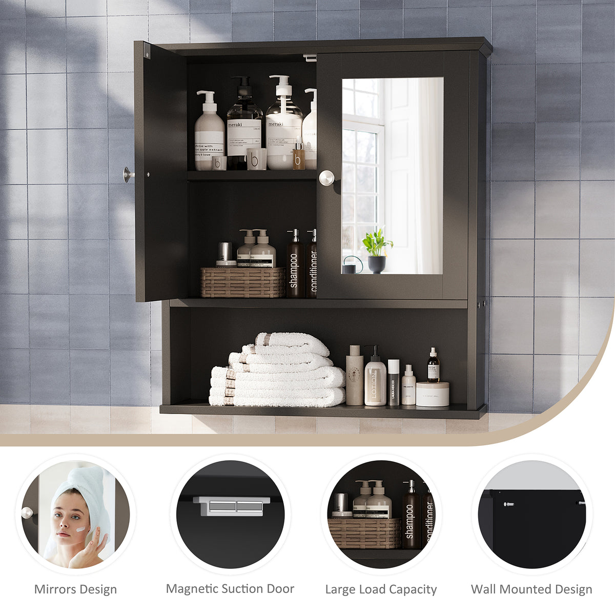 Meilocar Bathroom Wall Cabinet with Mirror, Bathroom Mirror Cabinet Wall Mounted, Over Toilet Medicine Cabinets with Adjustable Shelf, Large Capacity