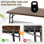 Meilocar Lift Top Coffee Table with Wheels 31" Square - Farmhouse, Black Features a rustic wood lift top, hidden storage, adjustable shelf, and sliding barn door to keep living rooms organized.