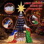 Meilocar 6FT Lighted Nativity Scene Outdoor Christmas Decoration, 4 PC Set Pre-Lit Holy Family Set Mary Joseph Jesus North Star with 240 LED Lights for Lawn Yard Patio