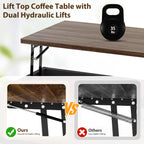 Meilocar Lift Top Coffee Table with Wheels 31" Square - Farmhouse, Black Features a rustic wood lift top, hidden storage, adjustable shelf, and sliding barn door to keep living rooms organized.