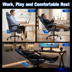 Meilocar Gaming Chair with Footrest Fabric Gaming Chair for Adults with Massage Lumbar Support, High Back Ergonomic Computer Chair, Pocket Spring Cushion, 150°Reclining & Linkage Armrests