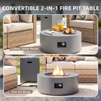 Meilocar 2-Piece Propane Fire Pit Table Set, 30 Inch 50,000 BTU, Includes Propane Tank Storage Side Table, Removable Flat Lid, Lava Rocks, Weather-Resistant Design for Outdoor Patio Deck