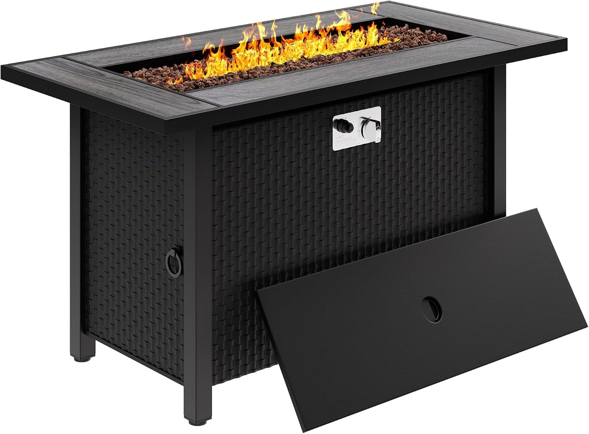 Meilocar 45in Fire Table, Propane Fire Pit with Glass Wind Guard and Rain Cover, Outdoor Firepit Table 50000 BTU 3-in-1 Fire Table for Patio/Yard/Balcony