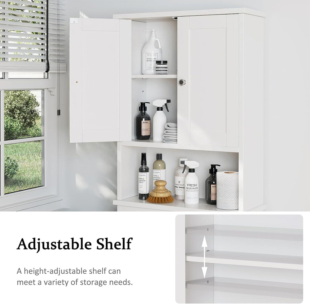 Meilocar Over the Toilet Storage Cabinet, Bathroom Storage Cabinet White Organizer Over Toilet, Bathroom Space Saver with Adjustable Shelf