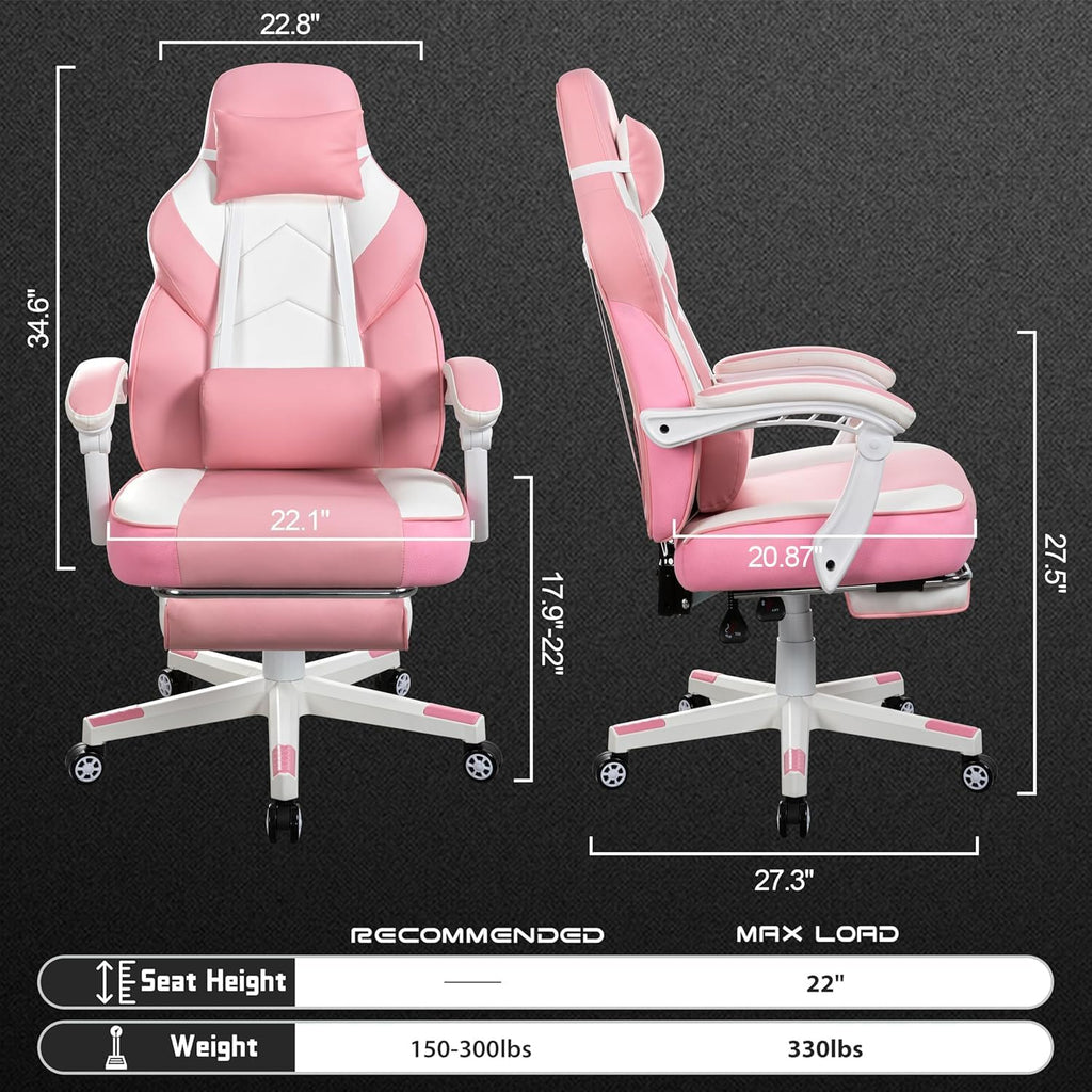 Meilocar Gaming Chair for Adults, Video Game Chair with Footrest, Big and Tall Gaming Chair Heavy Duty Computer Chair with Massage Lumbar, Ergonomic Adjustable Height and 360° Swivel Seat, PU Leather