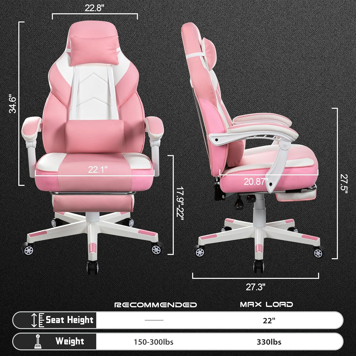 Meilocar Gaming Chair for Adults, Video Game Chair with Footrest, Big and Tall Gaming Chair Heavy Duty Computer Chair with Massage Lumbar, Ergonomic Adjustable Height and 360° Swivel Seat, PU Leather