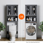 Meilocar Over the Toilet Storage Cabinet for Bathroom, Storage Organizer Over Toilet, Bathroom Space Saver with Tempered Glass Doors