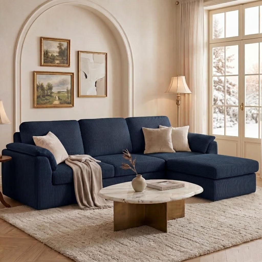 Meilocar Sectional Couches for Living Room Cloud Couch with Ottoman, Upholstered Boneless Couches Modern Modular L Shaped Couch 3 Seater Sofa, No Assembly Required, Washable Covers