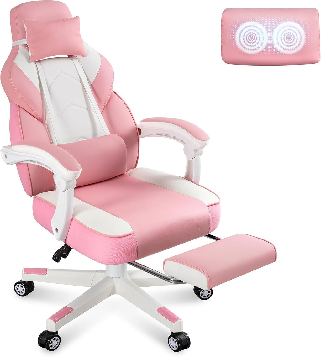Meilocar Gaming Chair for Adults, Video Game Chair with Footrest, Big and Tall Gaming Chair Heavy Duty Computer Chair with Massage Lumbar, Ergonomic Adjustable Height and 360° Swivel Seat, PU Leather