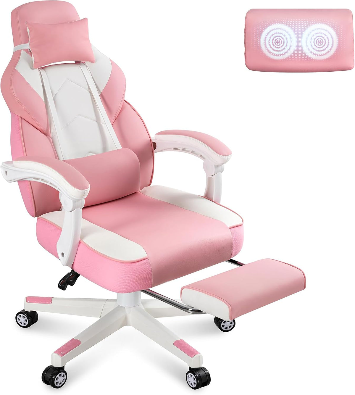 Meilocar Gaming Chair for Adults, Video Game Chair with Footrest, Big and Tall Gaming Chair Heavy Duty Computer Chair with Massage Lumbar, Ergonomic Adjustable Height and 360° Swivel Seat, PU Leather