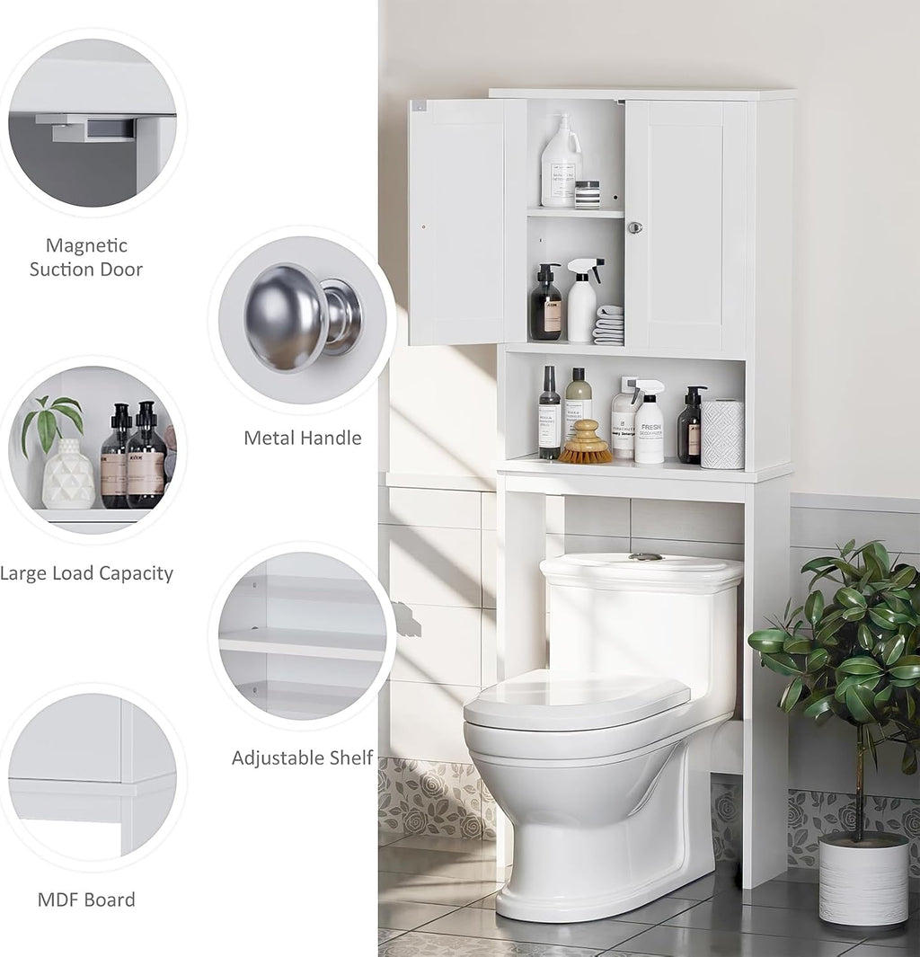 Meilocar Over the Toilet Storage Cabinet, Bathroom Storage Cabinet White Organizer Over Toilet, Bathroom Space Saver with Adjustable Shelf