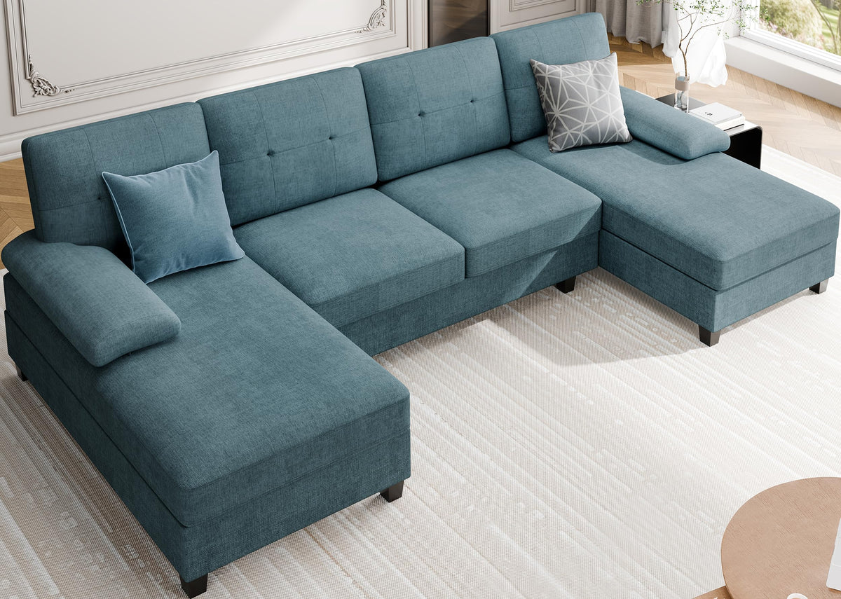 Meilocar Sectional Couches for Living Room, 106 in U Shaped Couch Soft Sectional Sofa with Double Chaise, Comfortable 4 Seat Couch