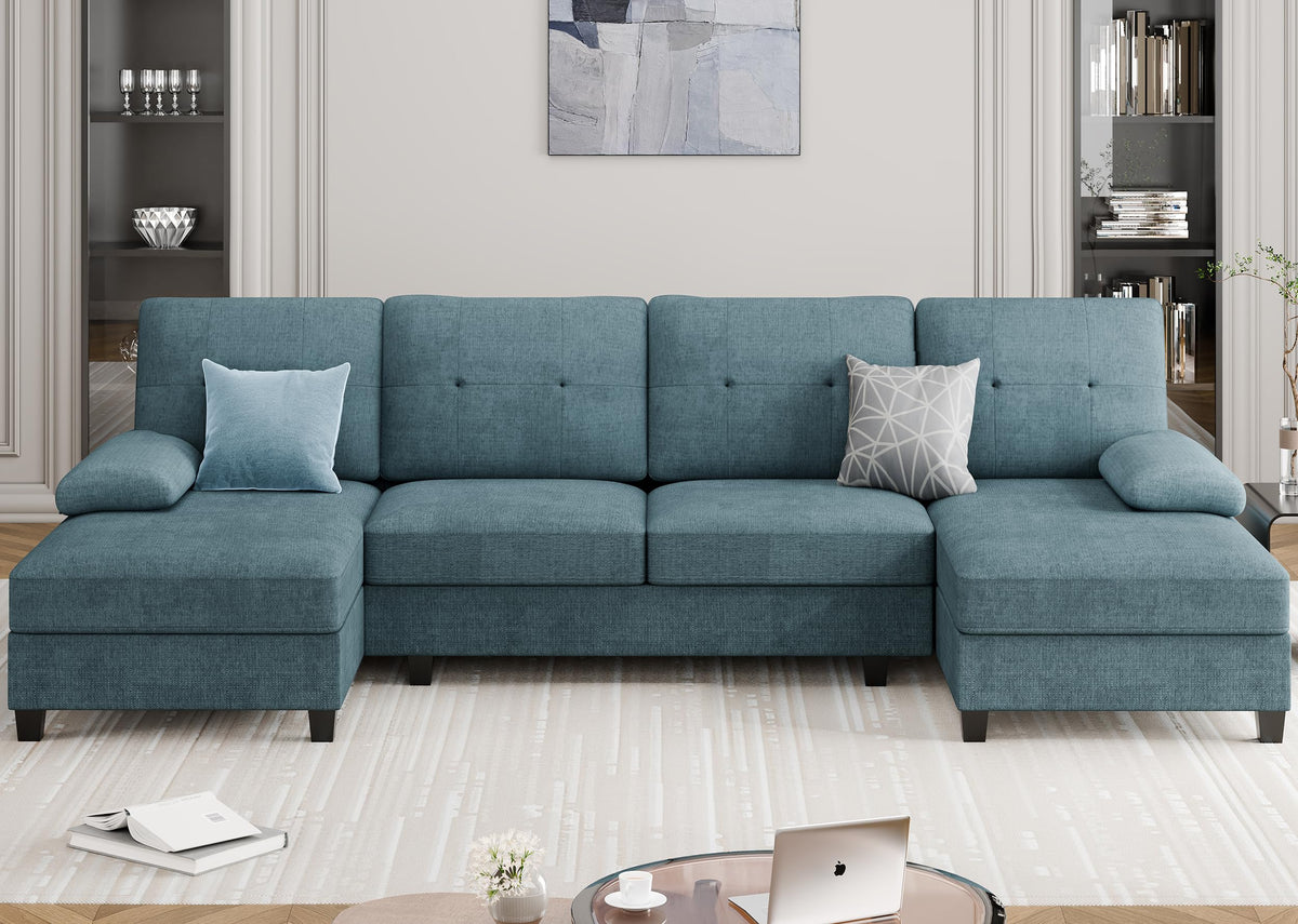 Meilocar Sectional Couches for Living Room, 106 in U Shaped Couch Soft Sectional Sofa with Double Chaise, Comfortable 4 Seat Couch
