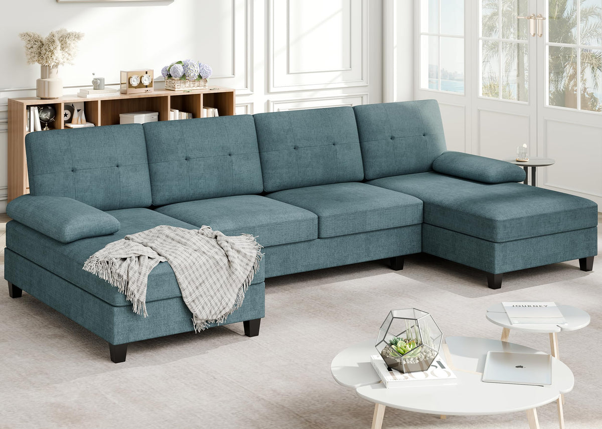 Meilocar Sectional Couches for Living Room, 106 in U Shaped Couch Soft Sectional Sofa with Double Chaise, Comfortable 4 Seat Couch