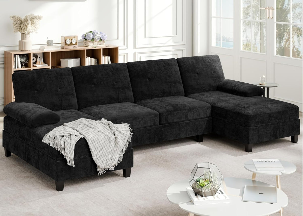 Meilocar Sectional Couches for Living Room, 106 in U Shaped Couch Soft Sectional Sofa with Double Chaise, Comfortable 4 Seat Couch