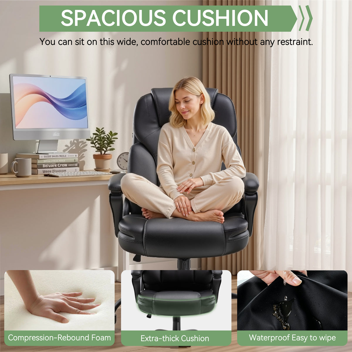 Meilocar Ergonomic Office Chair with High Back, Comfy Desk Chair, Adjustable Executive Office Chair for Home Office, Big and Tall Computer Chair Heavy Duty, 360° Swivel