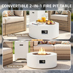 Meilocar 2-Piece Propane Fire Pit Table Set, 30 Inch 50,000 BTU, Includes Propane Tank Storage Side Table, Removable Flat Lid, Lava Rocks, Weather-Resistant Design for Outdoor Patio Deck