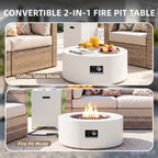 Meilocar 2-Piece Propane Fire Pit Table Set, 30 Inch 50,000 BTU, Includes Propane Tank Storage Side Table, Removable Flat Lid, Lava Rocks, Weather-Resistant Design for Outdoor Patio Deck
