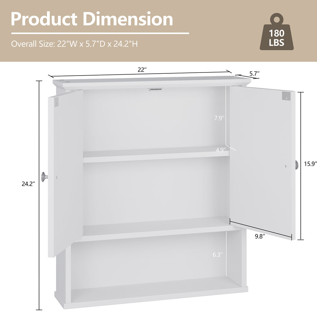 Meilocar Bathroom Wall Cabinet with Mirror, Bathroom Mirror Cabinet Wall Mounted, Over Toilet Medicine Cabinets with Adjustable Shelf, Large Capacity